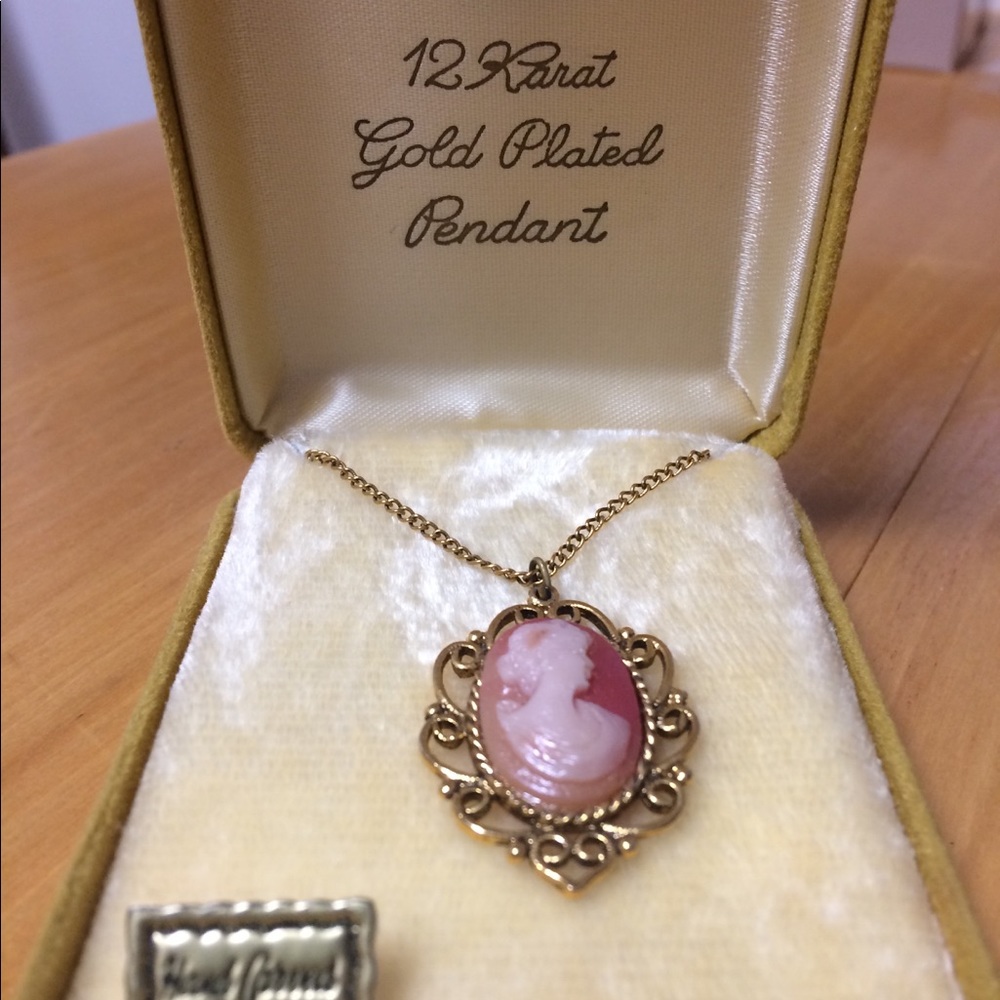 Cameo necklace 12K gold plated necklace.